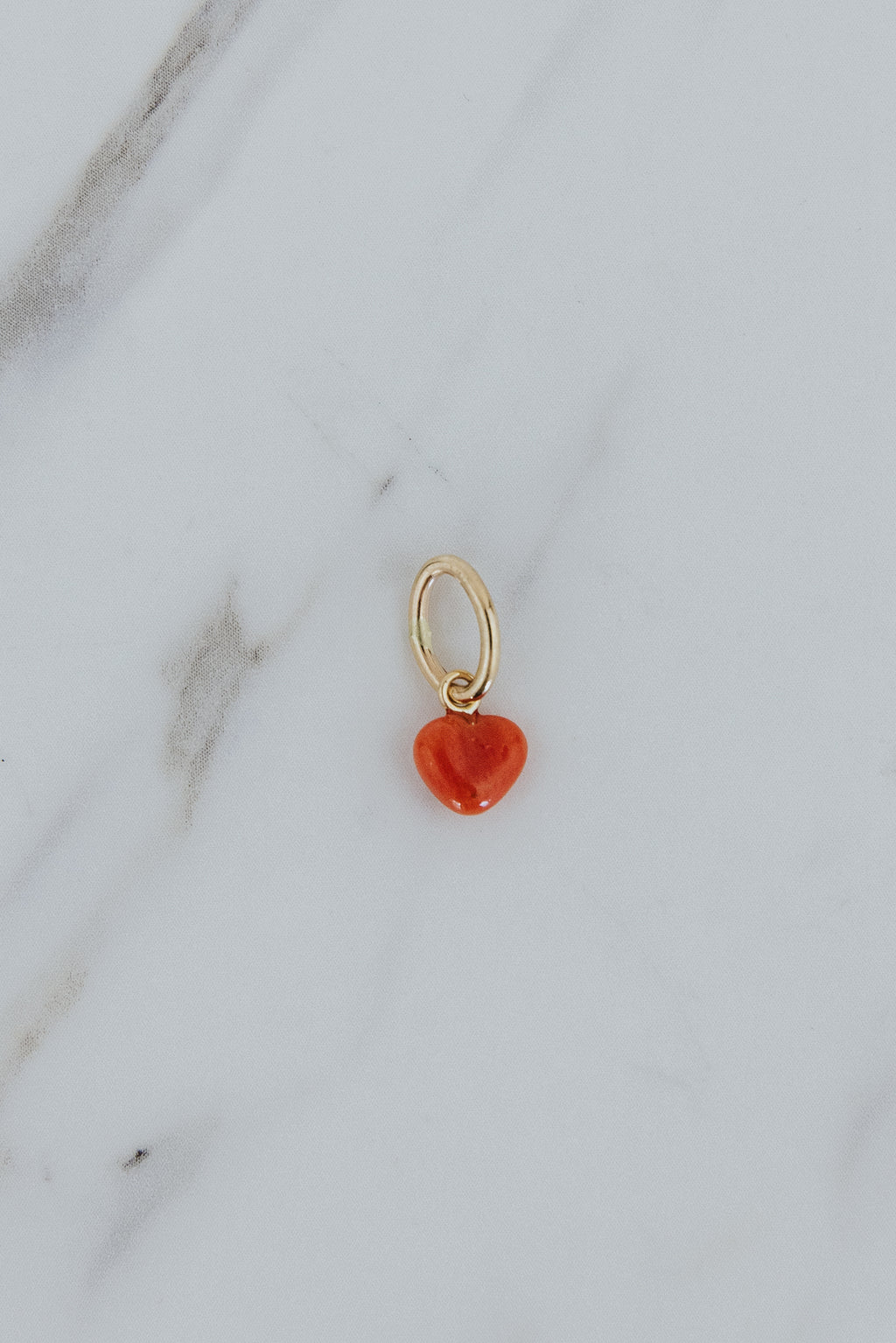 Wings Hawaii vintage red coral puffed heart charms in 14k gold-filled. Fine jewelry handmade in Maui. Mix, match, customize modern charm necklaces made in Hawaii. 