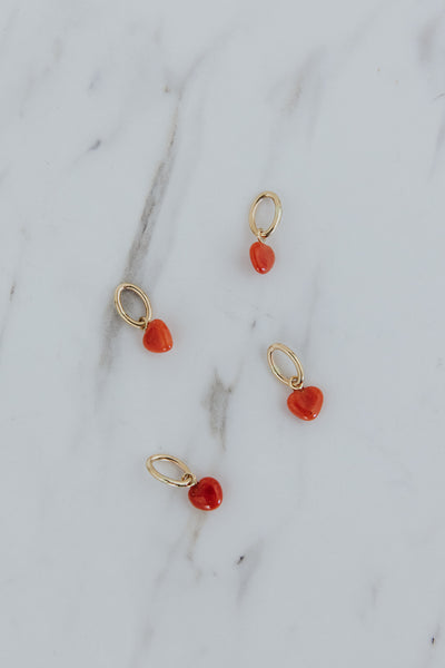 Necklace Charm - Red Coral Puffed Heart