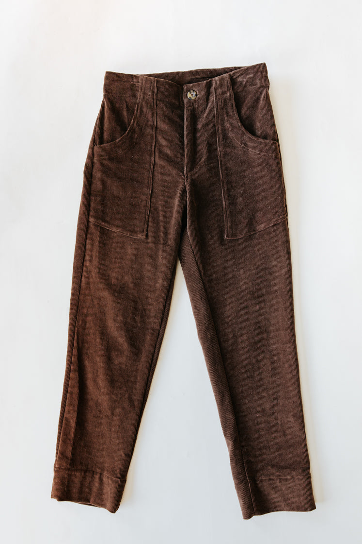 Retro Pocket Pants - Brown Corduroy - front