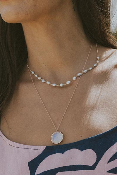 Crystal Ball Necklace - Moonstone 14k