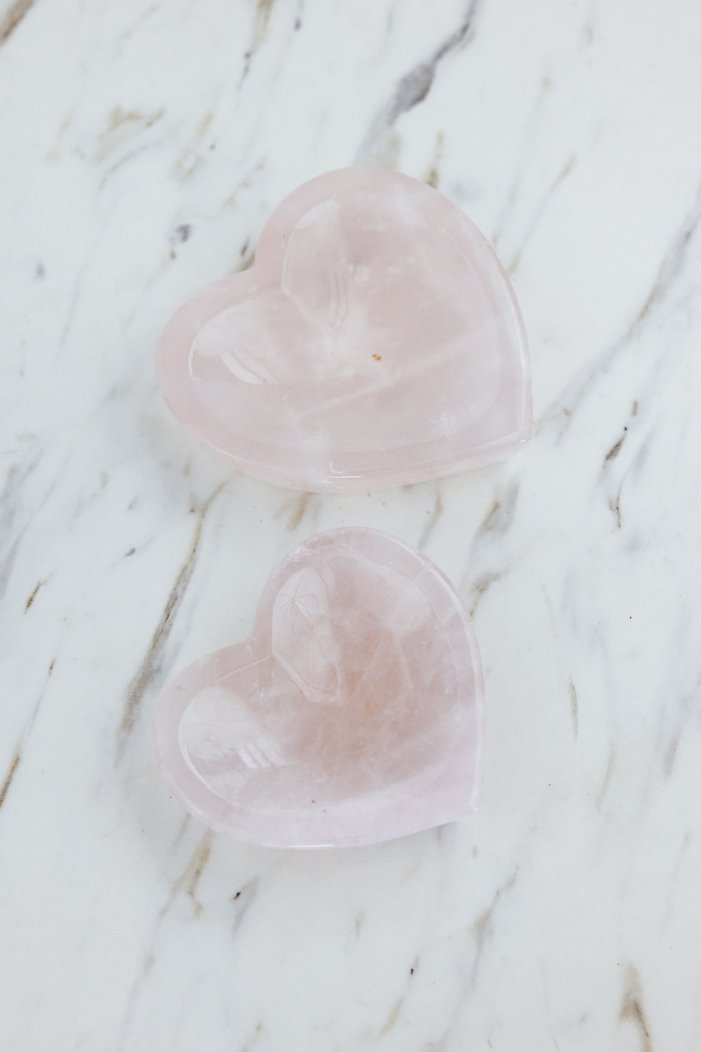 Wings Hawaii rose quartz heart shaped bowls. Unique crystal gemstone gifts from Maui. 