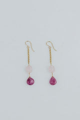 Wings Hawaii Good Karma earrings with aquamarine and ruby on gold-fill chain  thumbnail