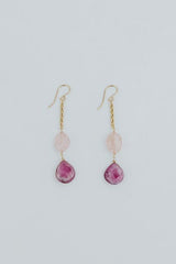 Wings Hawaii Good Karma earrings with aquamarine and ruby on gold-fill chain  thumbnail