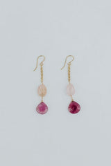 Wings Hawaii Good Karma earrings with aquamarine and ruby on gold-fill chain  thumbnail