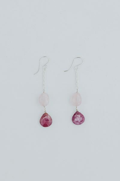 Wings Hawaii Good Karma earrings with aquamarine and ruby on sterling silver chain 