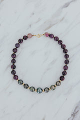 Wings Hawaii Ruby and Tahitian pearl beaded necklace. Fine jewelry handcrafted in Maui. 14k gold-filled findings and spacer beads.  thumbnail