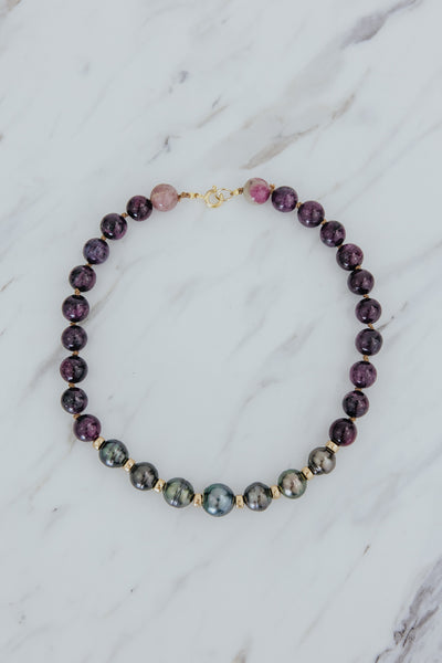Beaded Ruby + Tahitian Pearl Choker