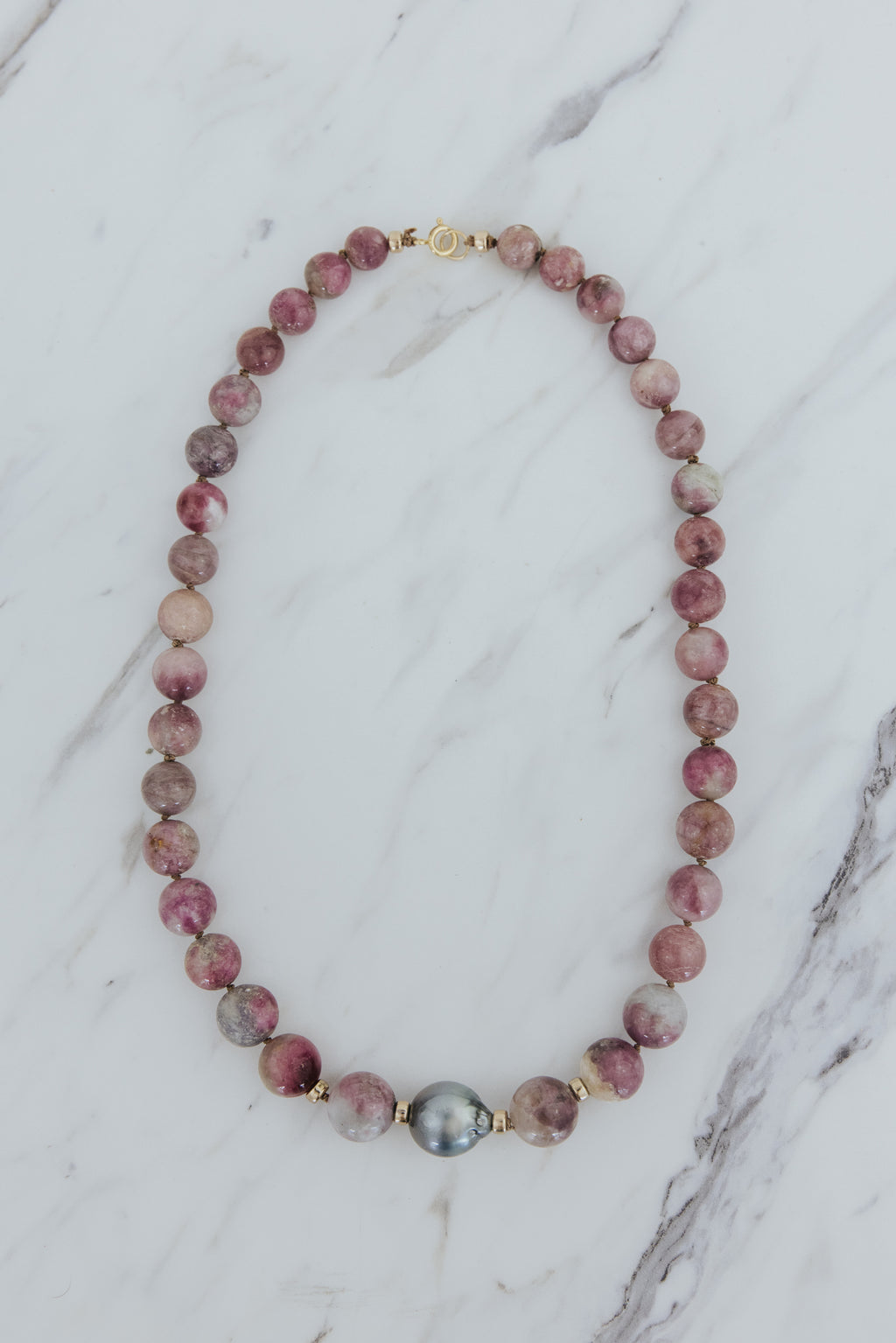 Wings Hawaii Tourmaline Dreamsicle Beaded Necklace with Tahitian pearl. Fine jewelry handmade in Maui. 