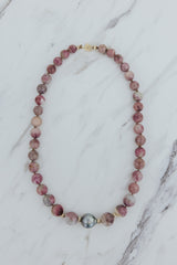 Wings Hawaii Tourmaline Dreamsicle Beaded Necklace with Tahitian pearl. Fine jewelry handmade in Maui.  thumbnail