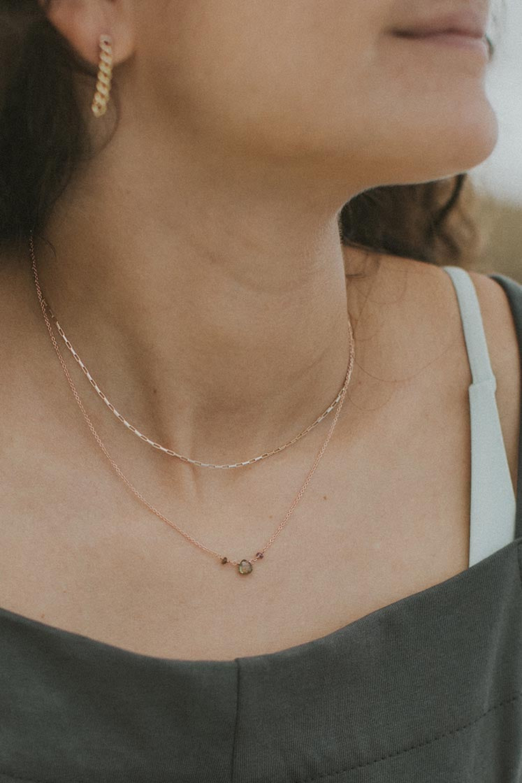 14K Gold Rectangular Chain Choker Necklace