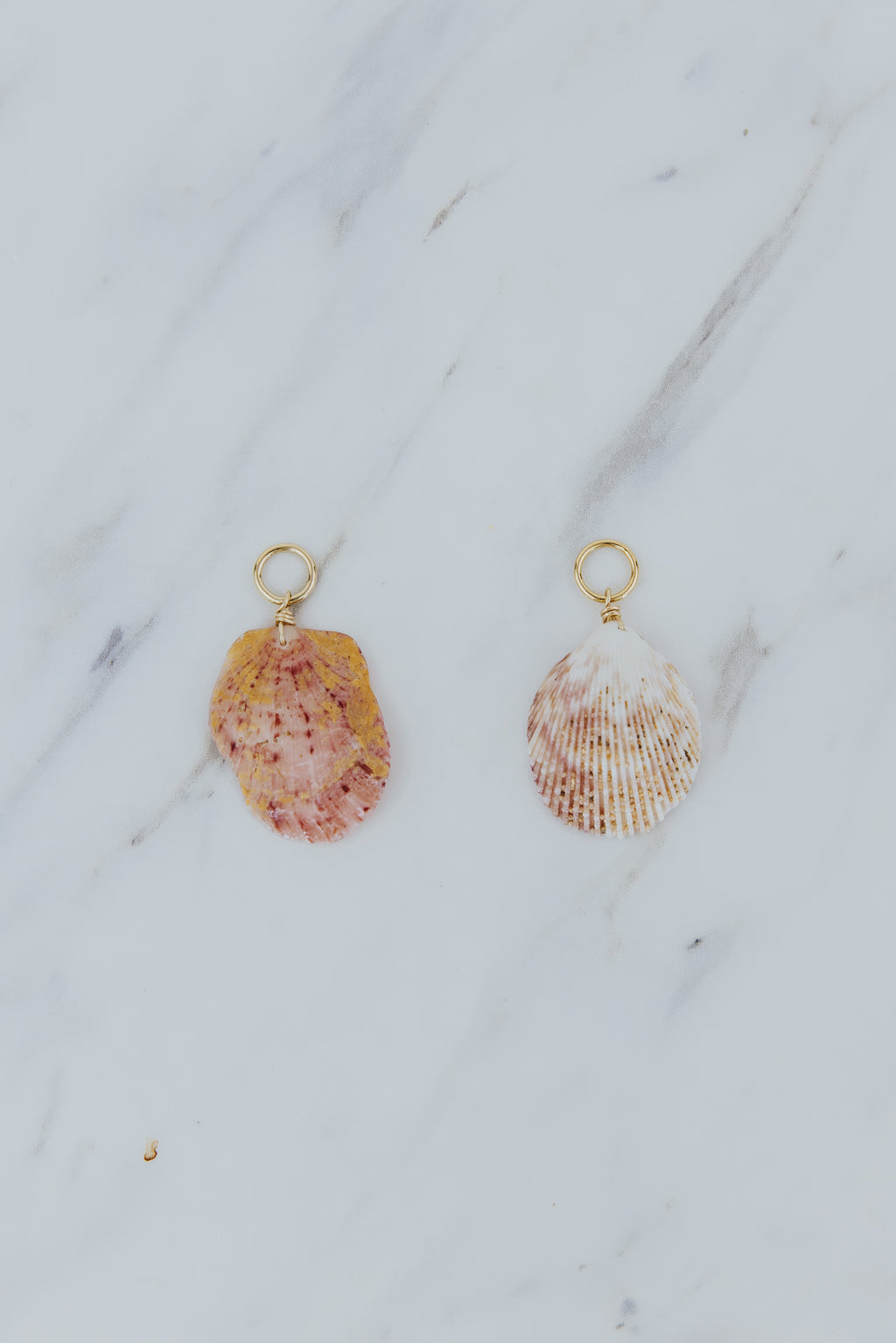 Wings Hawaii cockle and scallop shell earring charms for hoop earrings. Authentic Hawaiian seashells. Modern boho beachy chic shell jewelry handcrafted with aloha in Maui. 