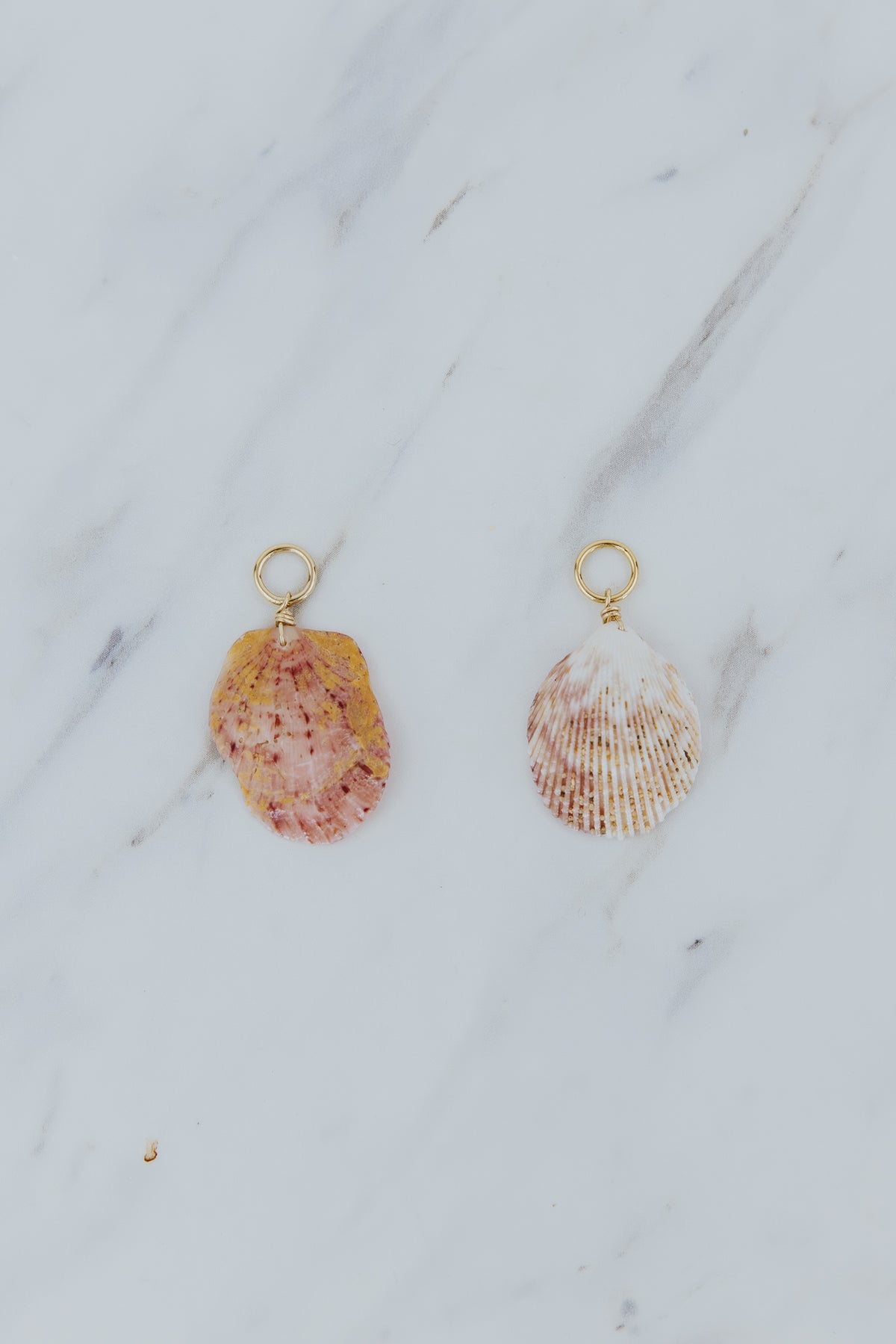 Wings Hawaii cockle and scallop shell earring charms for hoop earrings. Authentic Hawaiian seashells. Modern boho beachy chic shell jewelry handcrafted with aloha in Maui. 