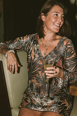 Bell Sleeve Mini Dress - Sheer Palms thumbnail