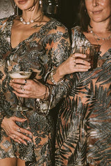 Bell Sleeve Mini Dress - Sheer Palms thumbnail