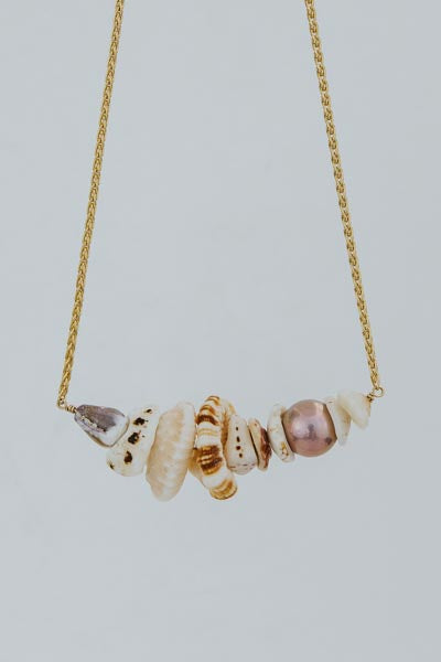 Shell Lei Choker - Pink Freshwater Pearl 1