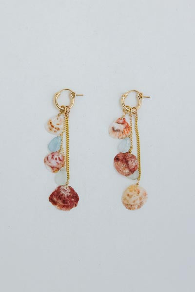 Clasp Hoop Shell Pile Earrings | Aquamarine + Spiny Scallop