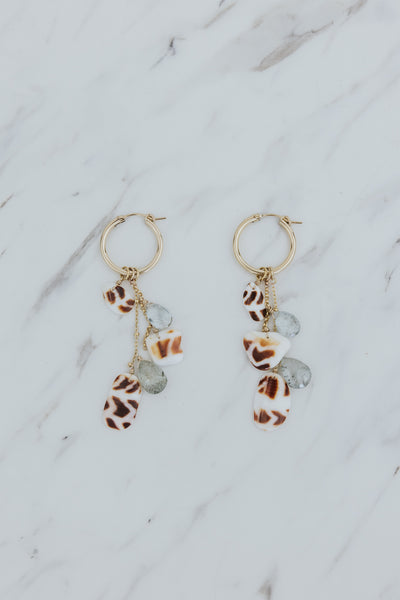 Shell Pile Charm Hoops | Hebrew Cone + Aquamarine