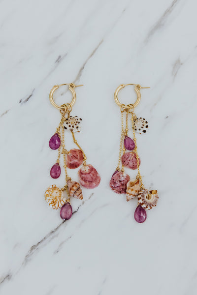 Shell Pile Charm Hoops | Tourmaline + Spiny Scallop