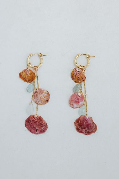 Clasp Hoop Shell Pile Earrings | Aquamarine + Spiny Scallop