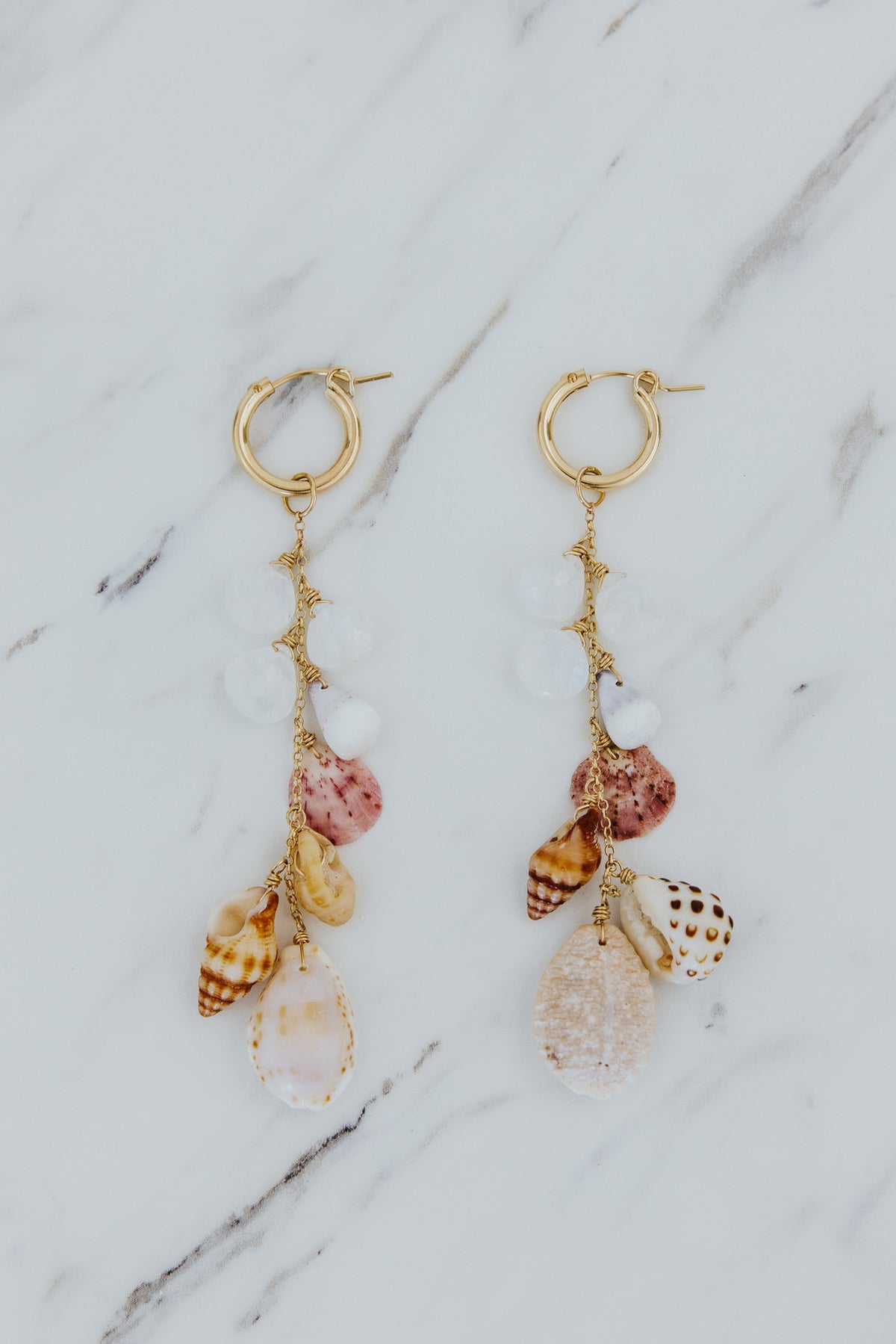 Shell Pile Charm Hoops - Moonstone