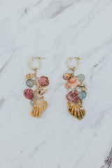 Shell Pile Charm Hoops | Sunrise , Scallop + Aquamarine