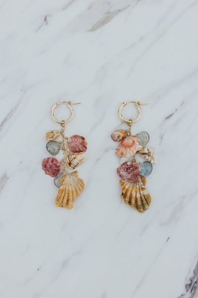 Shell Pile Charm Hoops | Sunrise , Scallop + Aquamarine