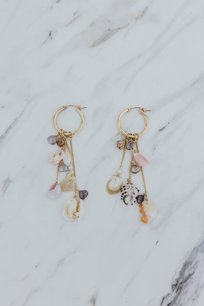 Shell Pile Charm Hoops | Mother of Pearl