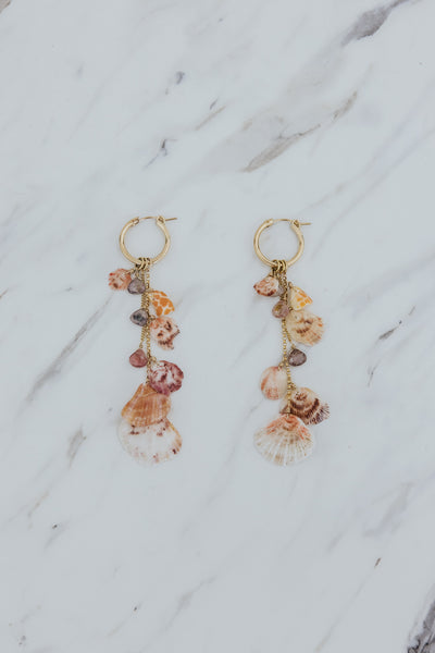 Shell Pile Charm Hoops | Spinel + Spiny Scallop