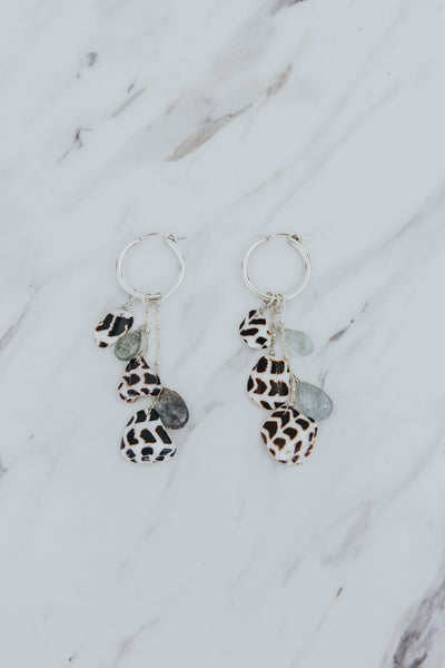 Shell Pile Charm Hoops | Hebrew Cone Shell + Aquamarine
