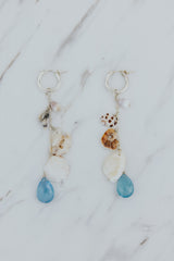 Shell Pile Charm Hoops - Shell Mix +Aquamarine | SS