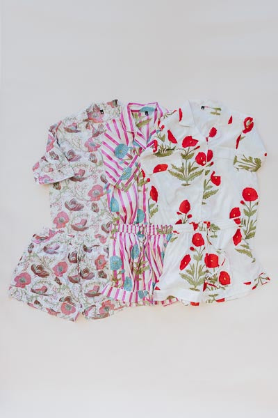 Block Print Pajama Sets - Short Sleeve