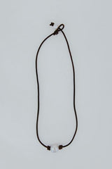 Single Silver Pearl Leather Necklace thumbnail