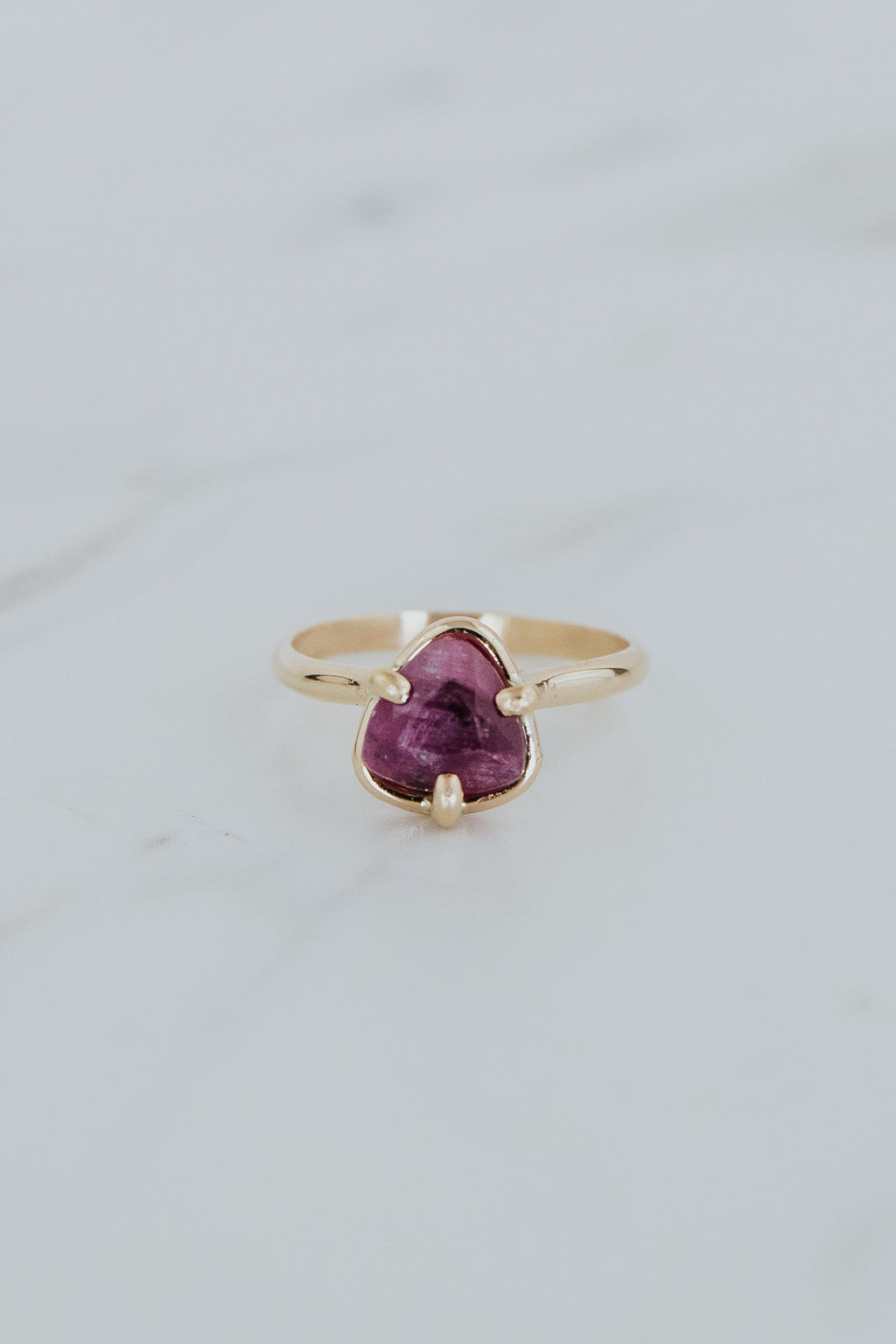 Wings Hawaii Ruby Trillion Ring. 2.32 carat Ruby in 14k yellow gold-filled. Fine jewelry handcrafted in Maui. 