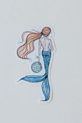 Wings Hawaii glass float mermaid sticker - red hair blue tail   thumbnail