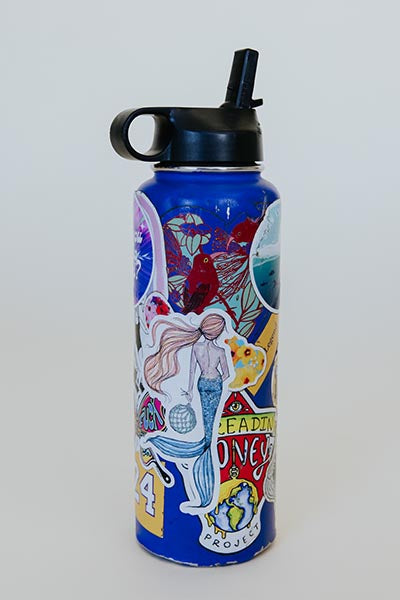Wings Hawaii glass float mermaid sticker on water bottle