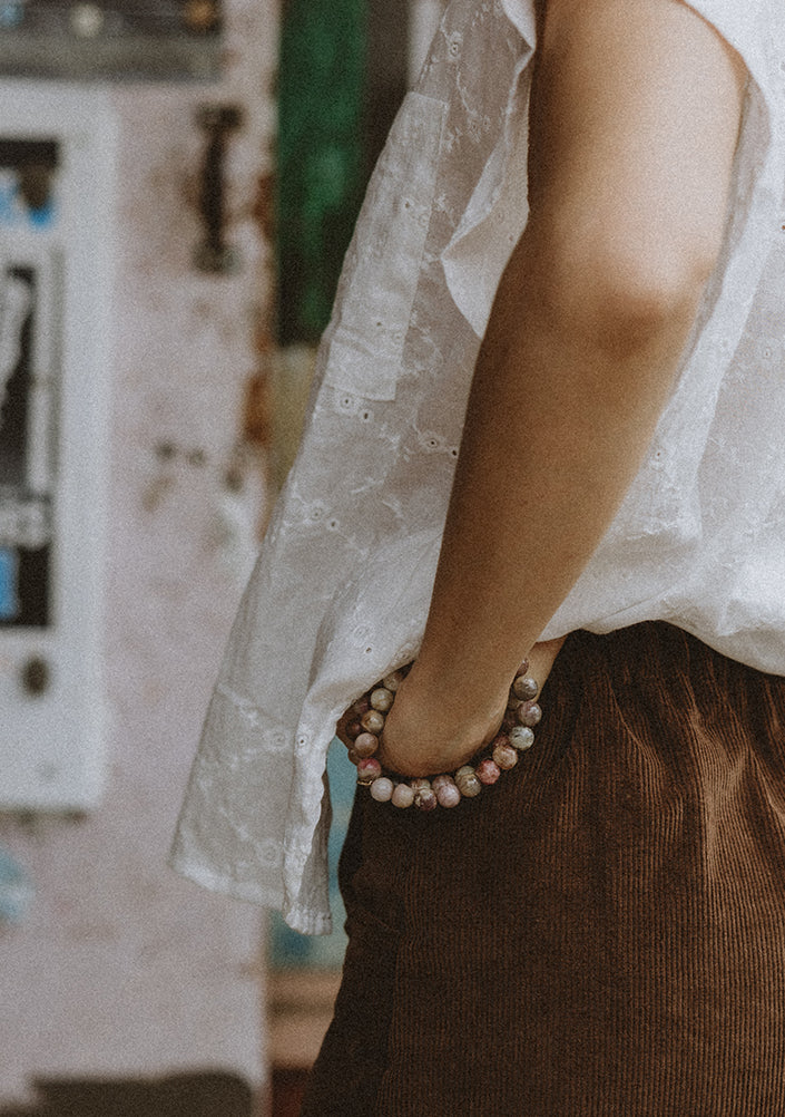 Stretchy Beaded Bracelet Large - Tourmaline