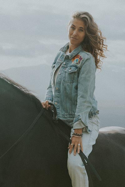 wings hawaii sun and moon collage upcycled denim jacket