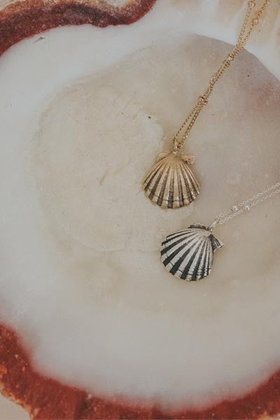Wings Hawaii Forever Sunrise Shell Necklace in sterling silver or 14k yellow gold. Fine jewelry handmade in Maui. 