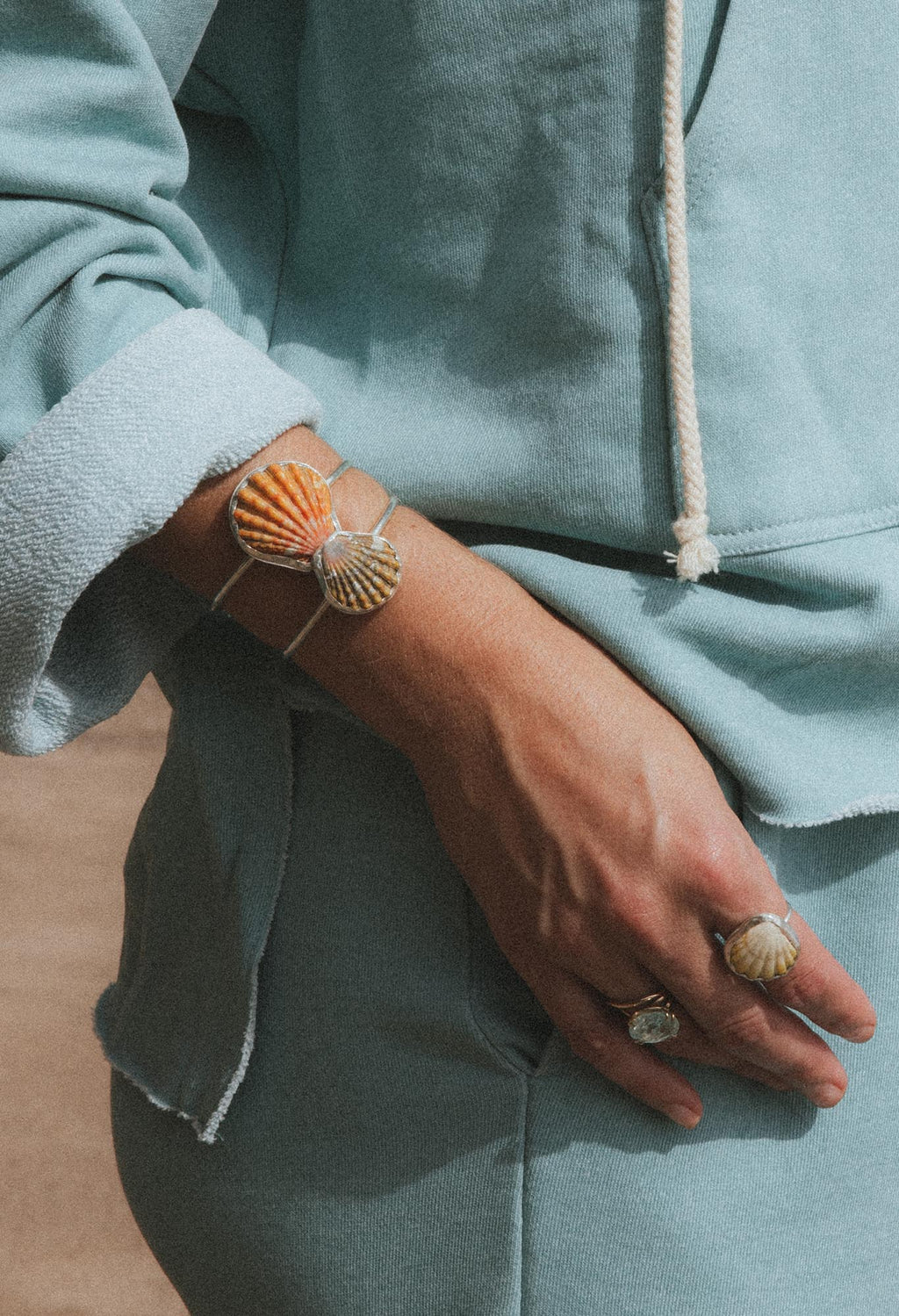 Bezel Set Sunrise Shell Rings