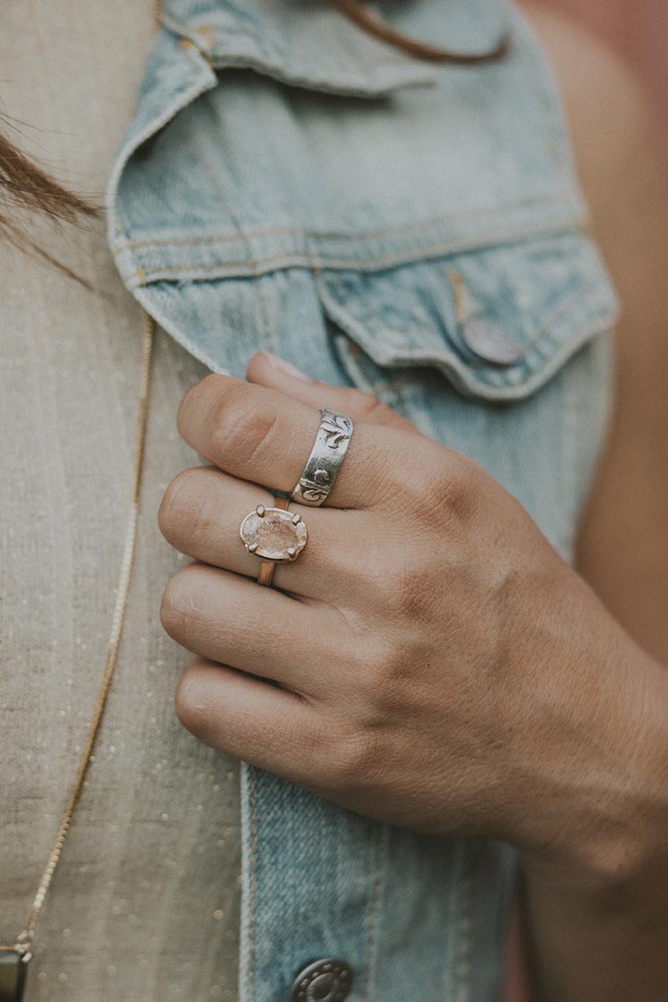 Wide Set Gemstone Ring - Sunstone
