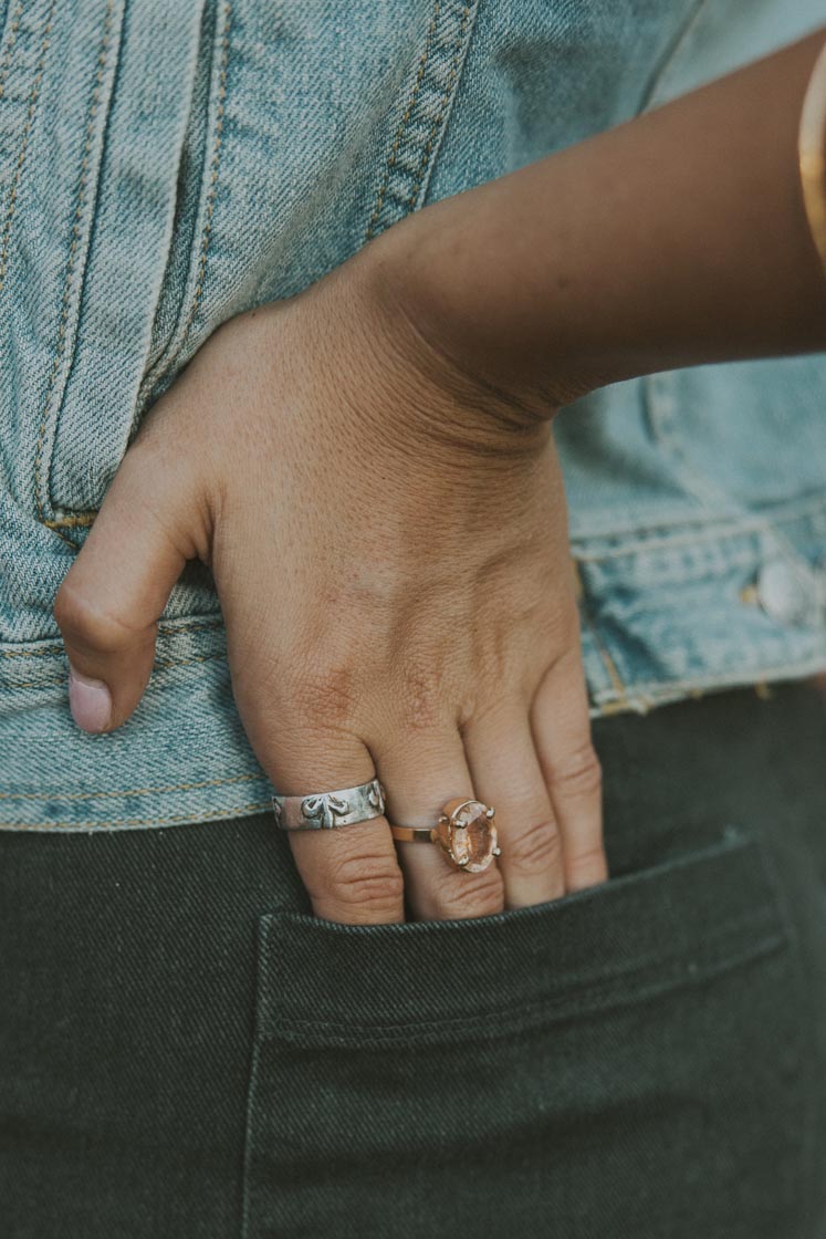Wide Set Gemstone Ring - Sunstone