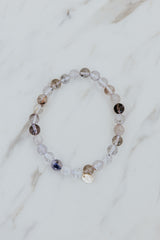 Wings Hawaii Light Super Seven stretchy beaded bracelet with 14k gold-filled tag. Crystal chakra healing. Boho-chic spiritual jewelry hand made in Maui. thumbnail