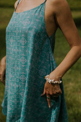 Wings Hawaii trapeze mini dress in ulu and plumeria print in blue surf thumbnail