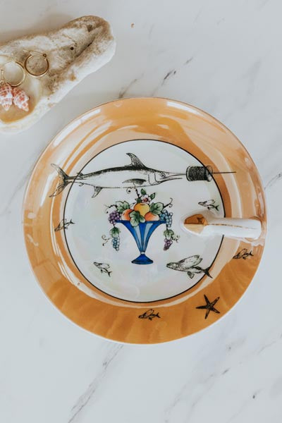 wings hawaii vintage dish upcycled with swordfish art