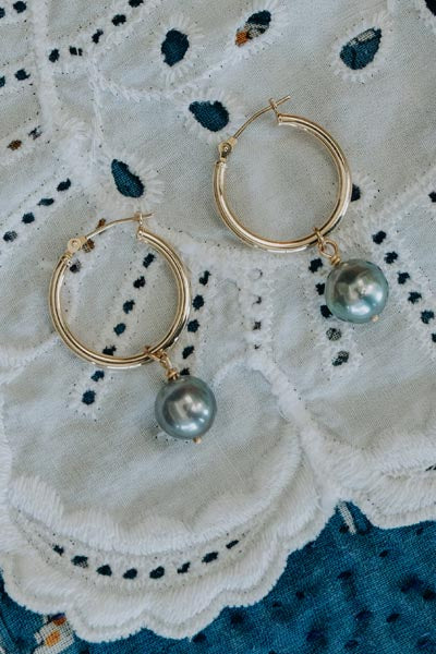 Charm Hoops - Tahitian Pearl | 14k