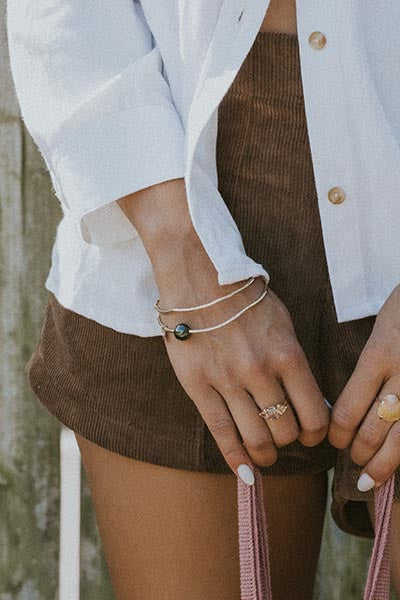 Ti Leaf Bangle - Tahitian Pearl