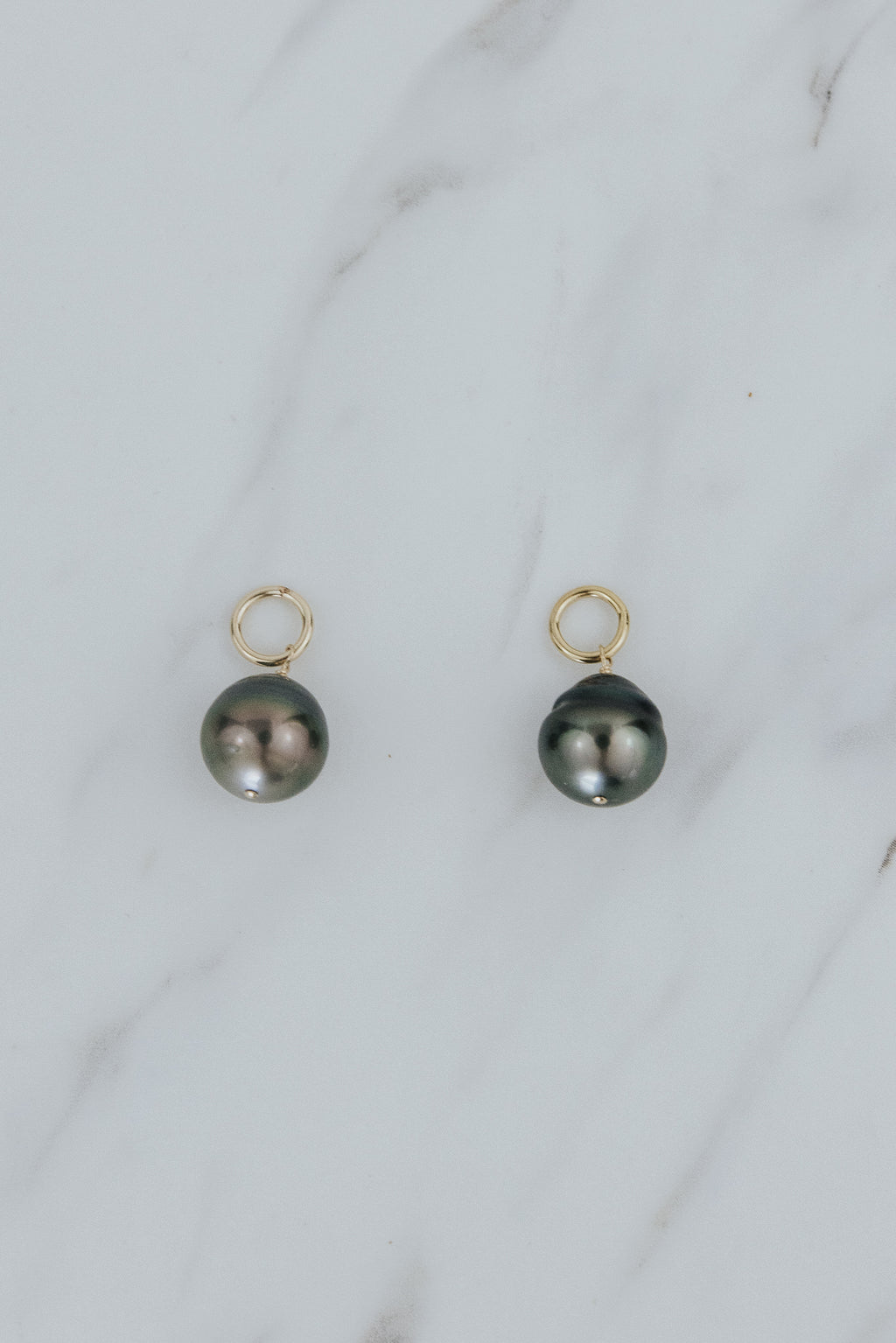 Wings Hawaii Tahitian pearl earring charms in 14k gold-filled. Keshi teardrop, silver, baroque, and round varieties. Fine jewelry handmade in Maui. 