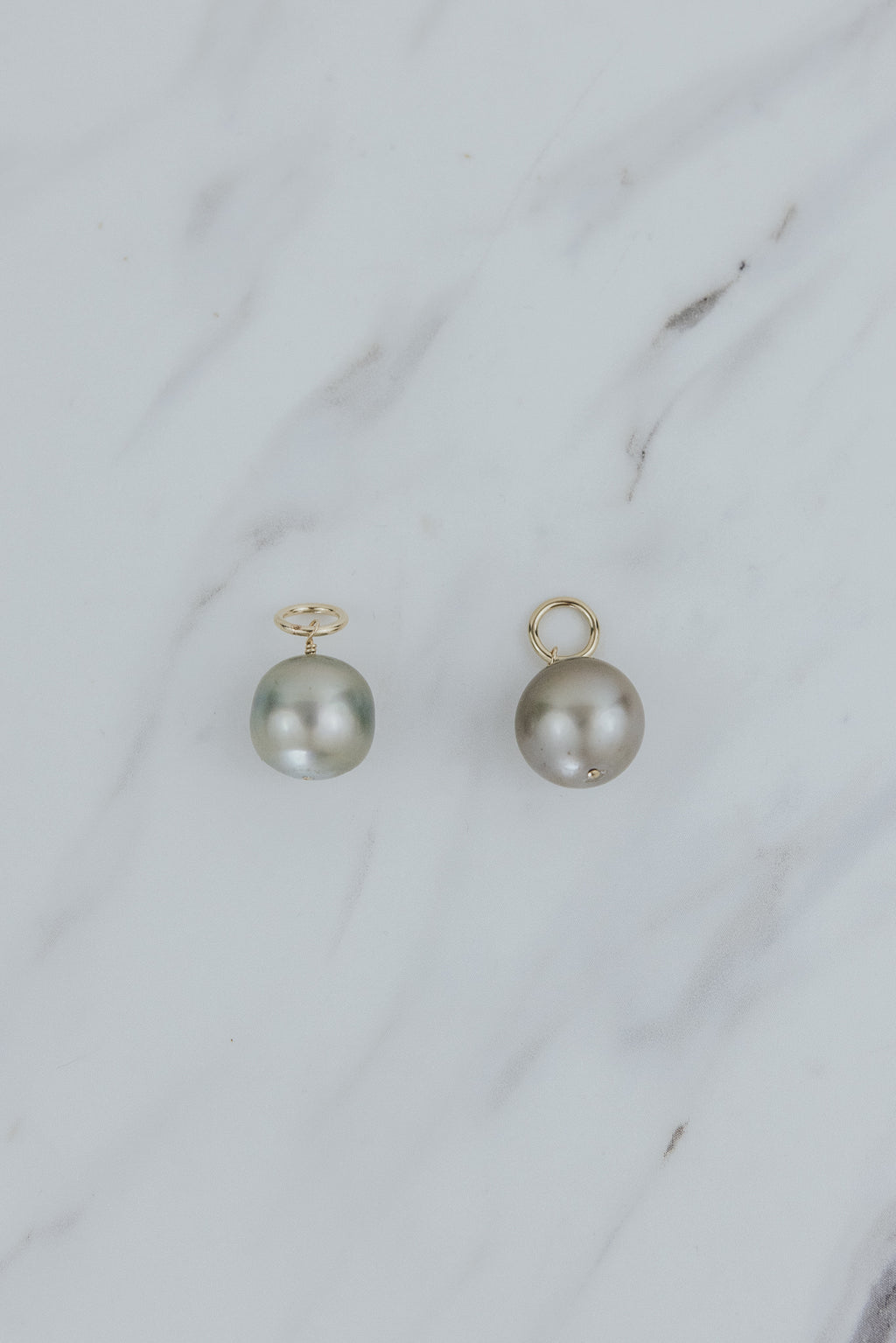 Wings Hawaii Tahitian pearl earring charms in 14k gold-filled. Keshi teardrop, silver, baroque, and round varieties. Fine jewelry handmade in Maui. 