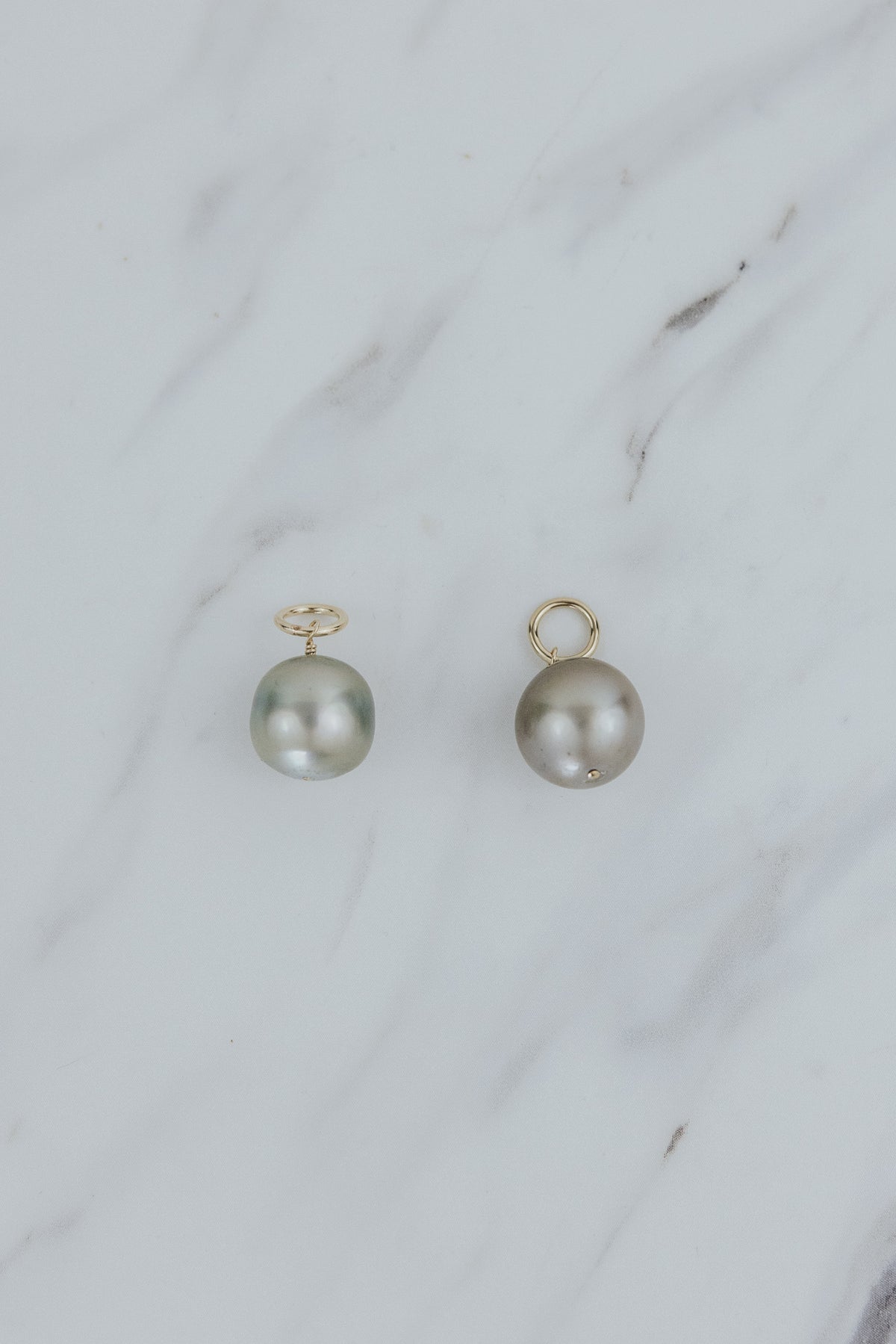 Wings Hawaii Tahitian pearl earring charms in 14k gold-filled. Keshi teardrop, silver, baroque, and round varieties. Fine jewelry handmade in Maui. 
