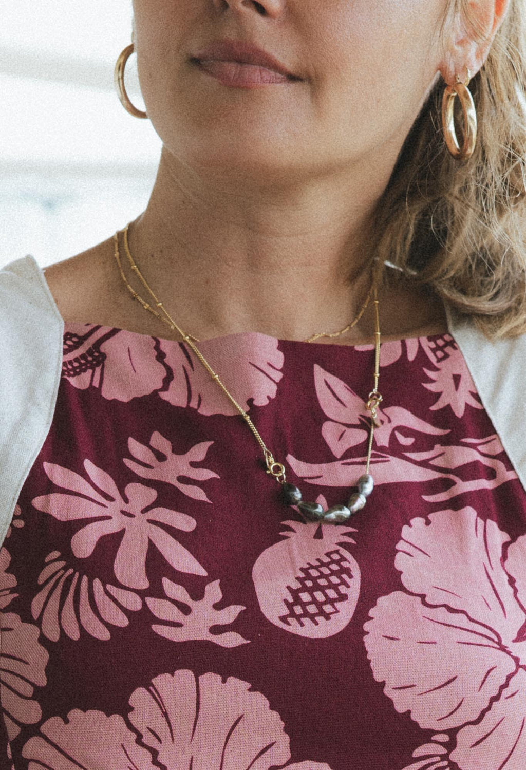 Wings Hawaii Keshi Tahitian Pearl Necklace Extender in 14k gold fill. Clasp on to chain necklaces for a unique charm style. Fine jewelry handmade in Maui. 